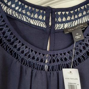 NWT Ann Taylor Navy Tank Lovely Detailing at Neck